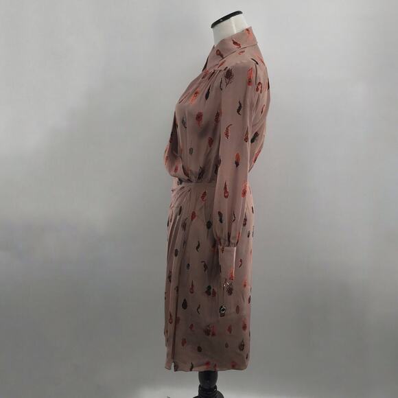 Altuzarra Kat Feather Printed Silk Midi Salmon Pink Dress 36 - Picture 7 of 12